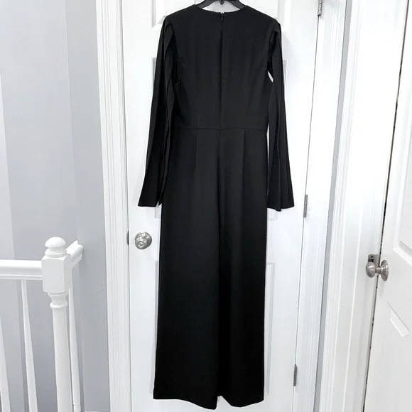 Trina Turk Monumental Crepe Slit-Sleeve Black Wide Leg Elegant JumpsuitSize 8